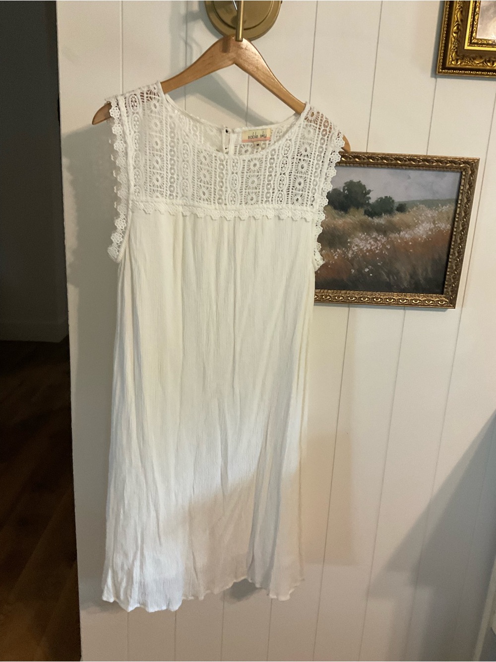 Boho White Crochet Yoke Midi Dress